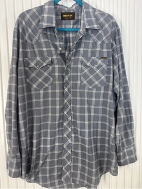 Roebucks vintage men’s western pearl snap shirt xl gray plaid